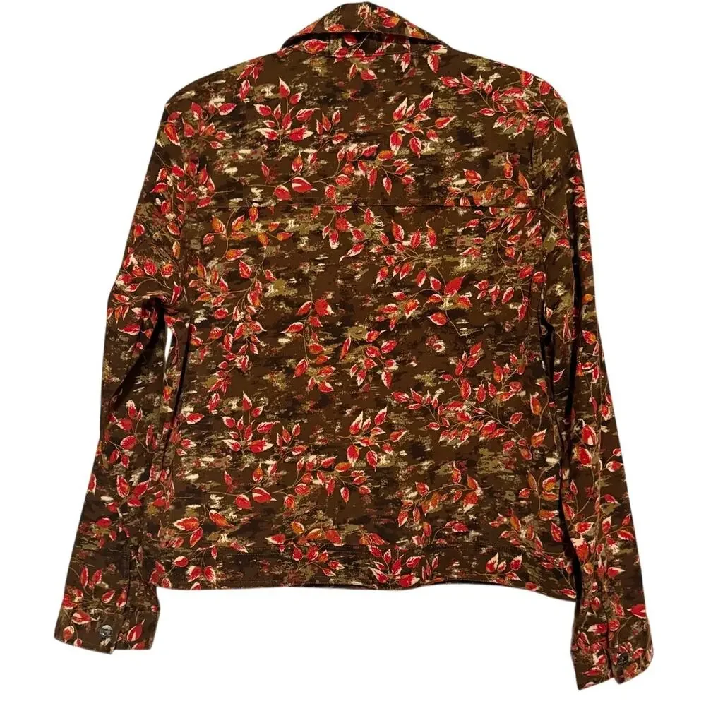 Baxter & Wells Women's Brown Red Leaf Long Sleeve Button Front Shacket Size M